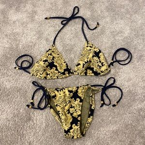 Classic navy gold string bikini fits size C bust!!
